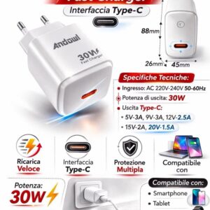 Caricatore Rapido fast charger 30W USB-C Compatto Alta Potenza - immagine 2