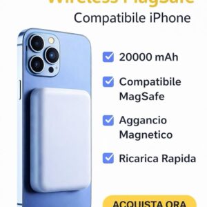 Power Bank Magnetico 20000mAh Wireless MagSafe Compatibile Ricarica Rapida per iPhone e Samsung con Aggancio Magnetico - immagine 1