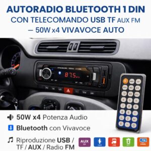 Autoradio Bluetooth 1 DIN CTC-2206 con USB, TF Card, AUX, Microfono Integrato e Telecomando – 50W x 4 – FM Radio - immagine 1