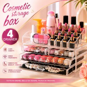 Scatola Porta Cosmetici Multiuso Elegante Organizer Beauty Salvaspazio con Cassetti Porta Trucco Trasparente Grande Capacità - immagine 4